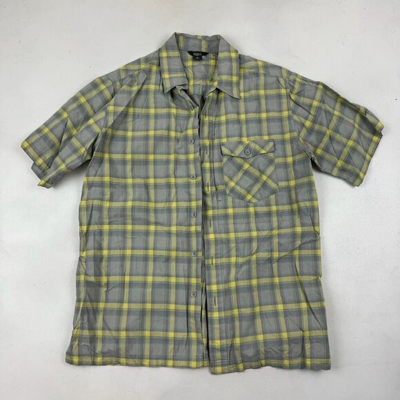 Royal Robbins Relaxed Fit Gray Yellow Plaid Button Up Shirt Short Sleeve Size M - Picture 2 of 6